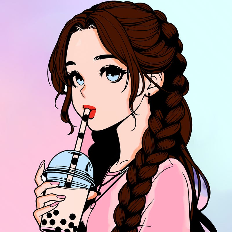realistic girl with braided hair drinking boba