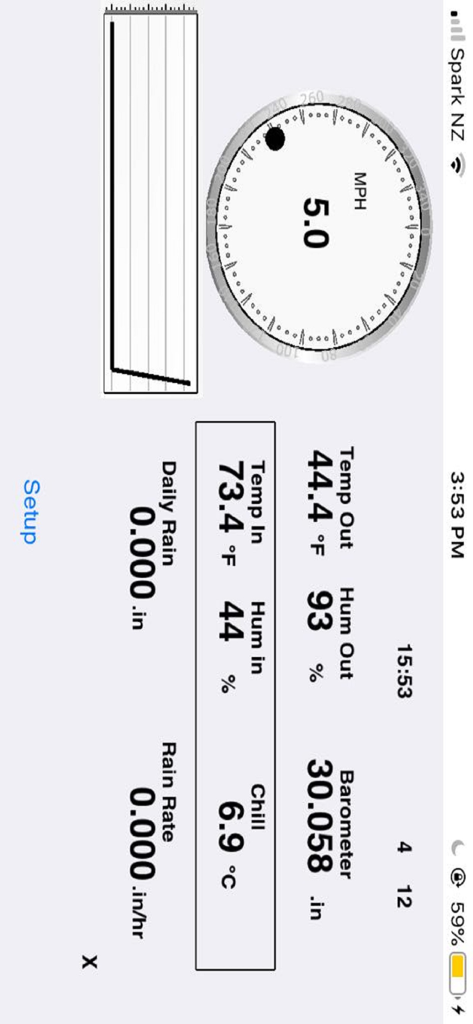 Daviswllapp - Interface of Daviswllapp showing real-time weather data including wind speed dial, temperature readings, and barometric pressure.