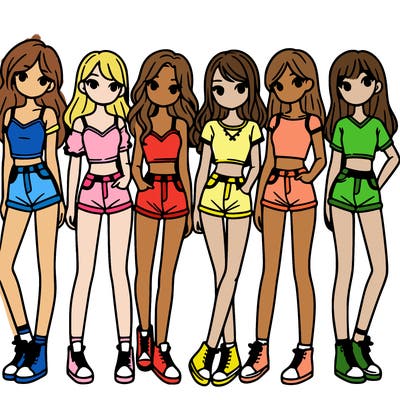 a group of girls wearing crop tops and shorts