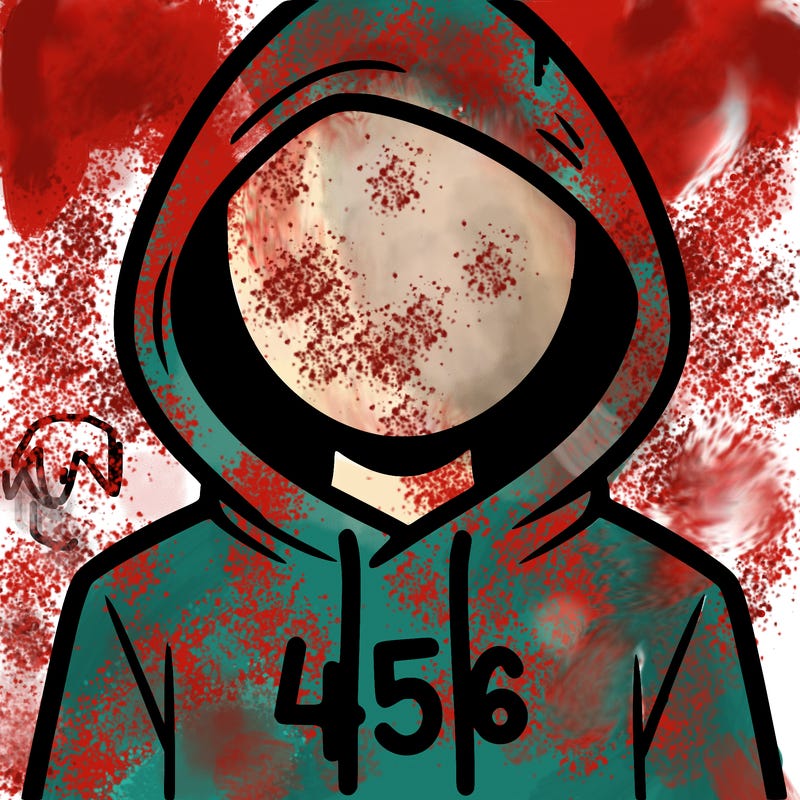 a person with non face waering a hoodie with a 456 symbol