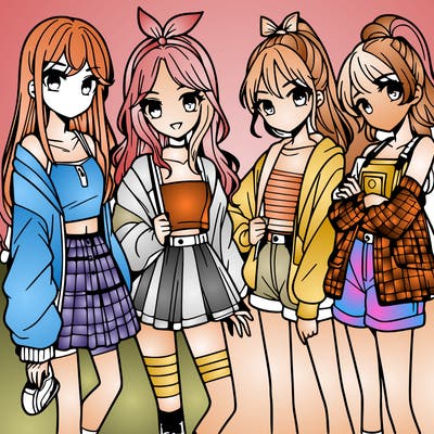 teen manga girls group of 4