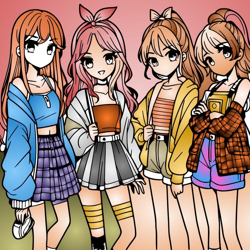 teen manga girls group of 4
