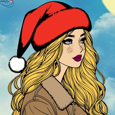 realistic girl in santa hat