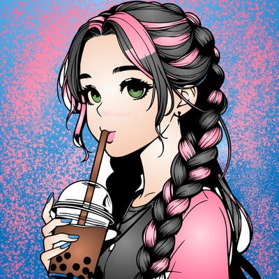 realistic girl with braided hair drinking boba