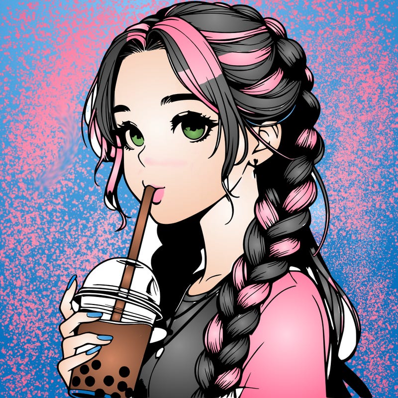 realistic girl with braided hair drinking boba
