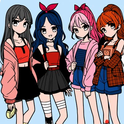 teen manga girls group of 4