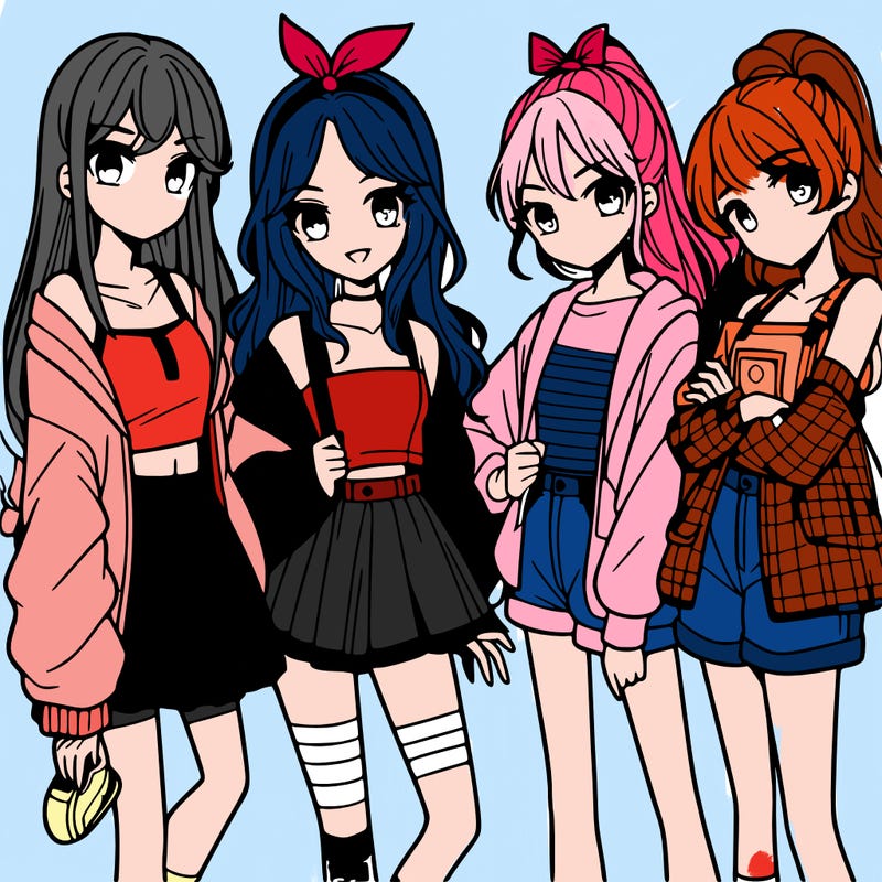 teen manga girls group of 4