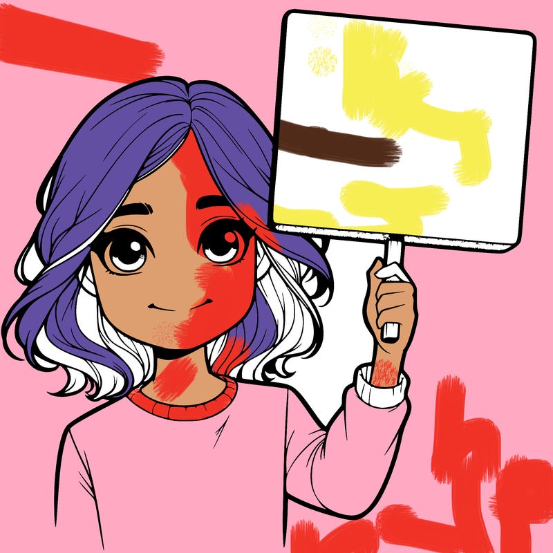 realistic girl holding up a sign