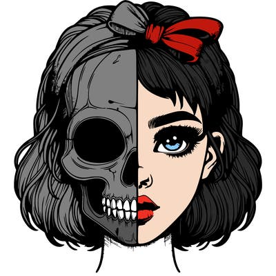 realistic girl with half skull mask