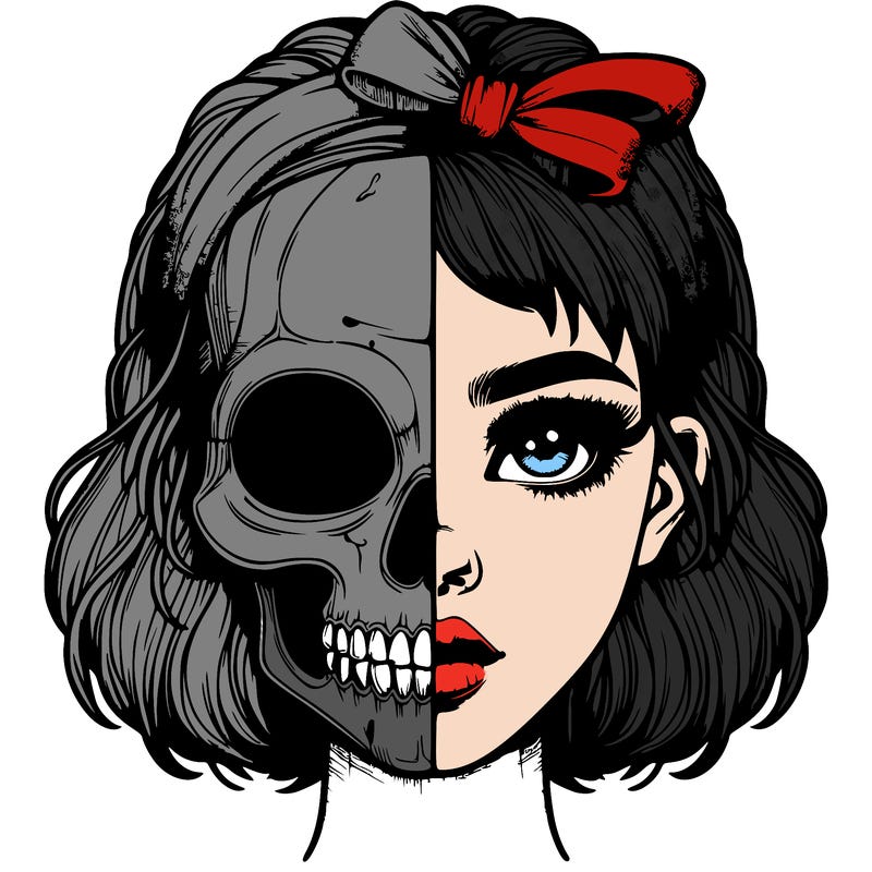 realistic girl with half skull mask
