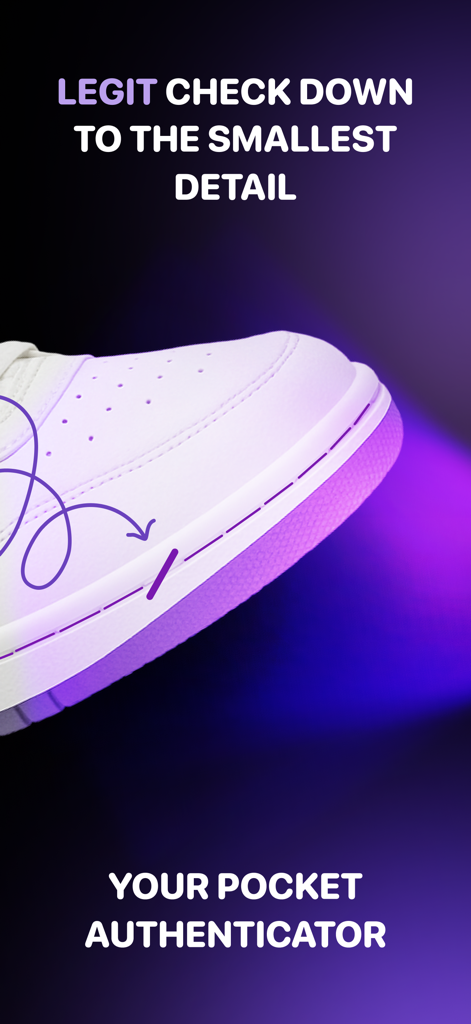 Magnifying Glass * Flashlight - A close up view of a white sneaker being inspected with a magnifying glass app to check for authenticity.