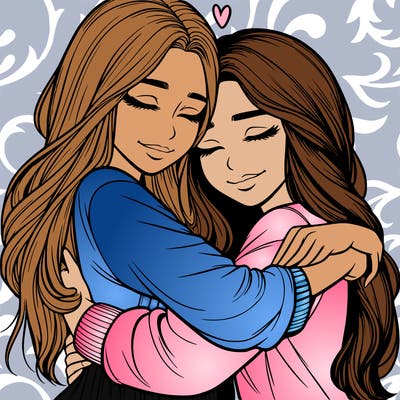 realistic girls hugging