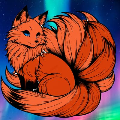 realistic detailed 9 tailed anime fox