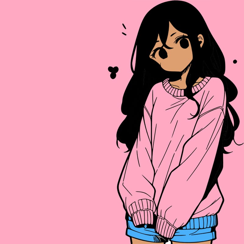 manga teen girl  in a sweater and baggy pants