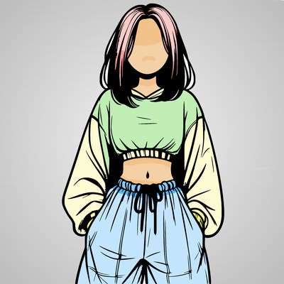 realistic girl faceless with baggy pants and a crop top