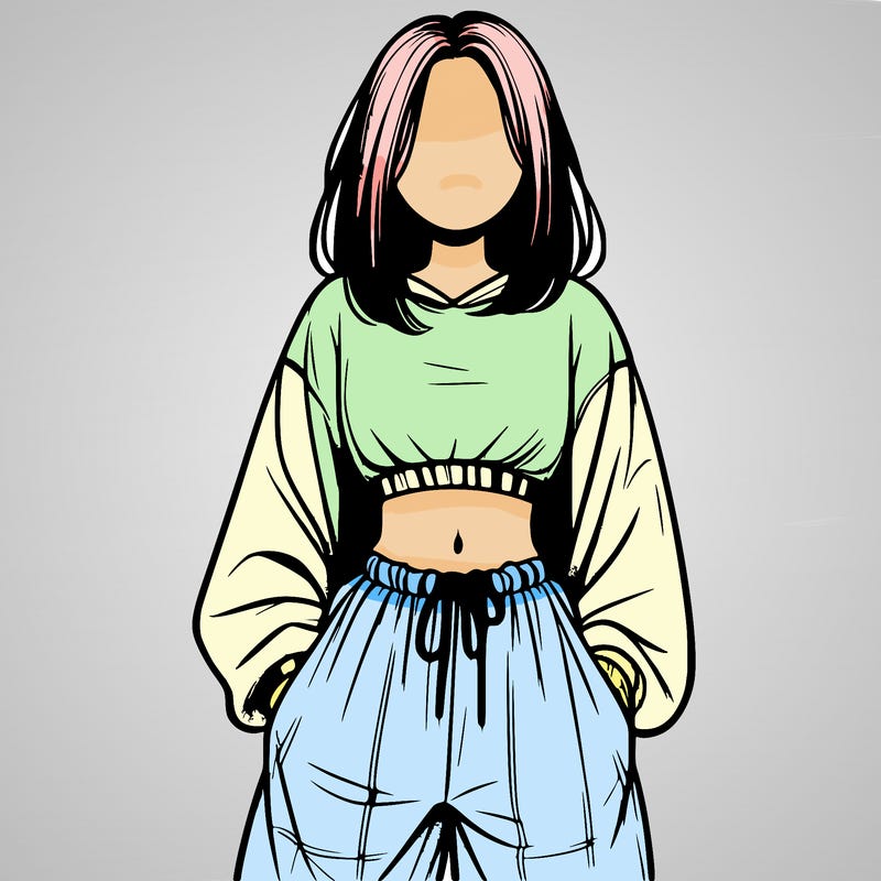 realistic girl faceless with baggy pants and a crop top