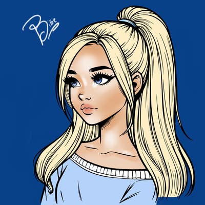 realistic girl with a high ponytail