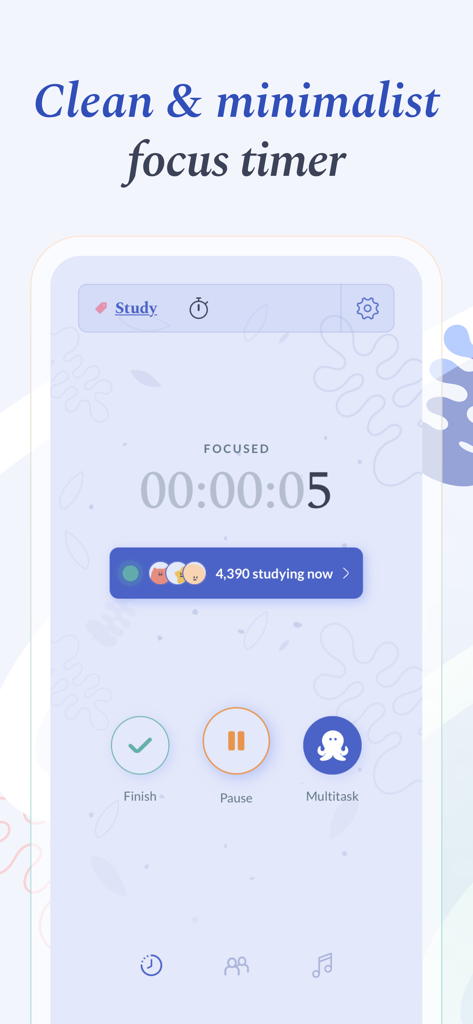 Clean and minimalist focus timer interface in the Flipd app.