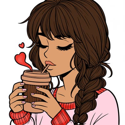 realistic girl drinking coffee