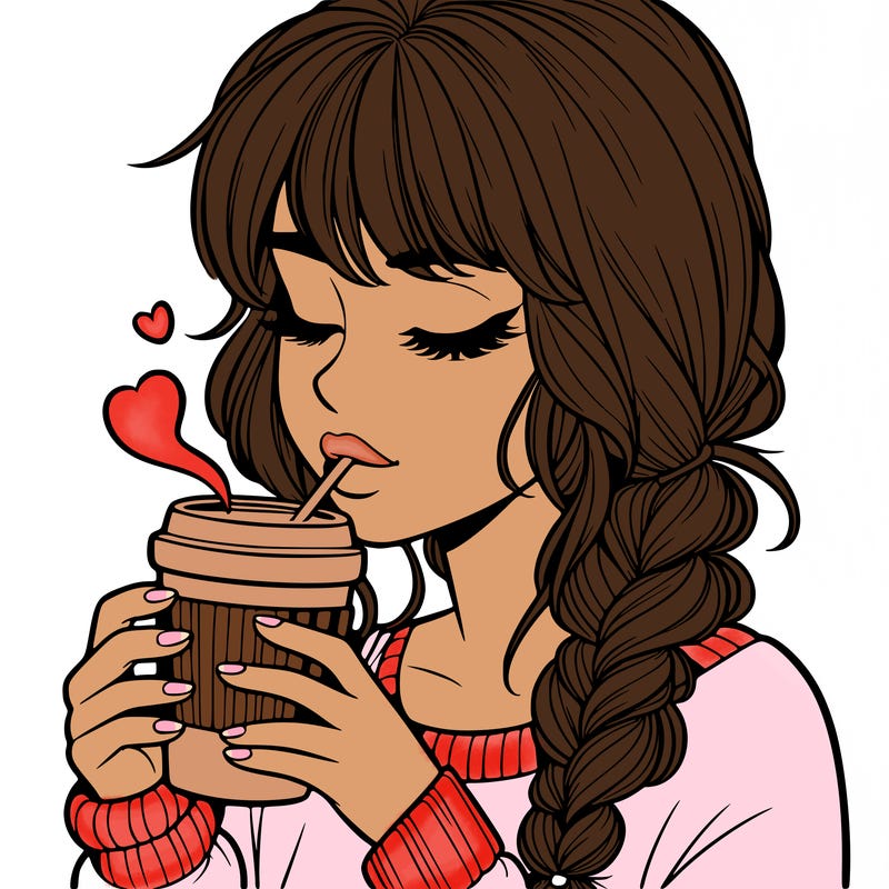 realistic girl drinking coffee