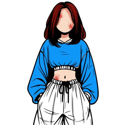 realistic girl faceless with baggy pants and a crop top