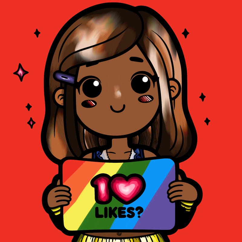 girl holding a 10 likes? sign