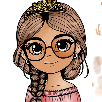 a girl with one braid and glasses who is a princess realistic