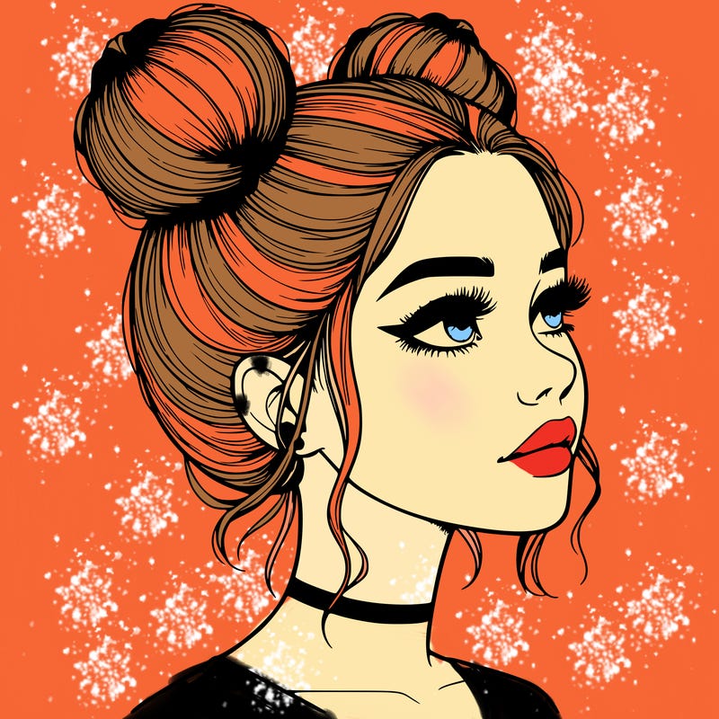 realistic girl with buns on the top of her head