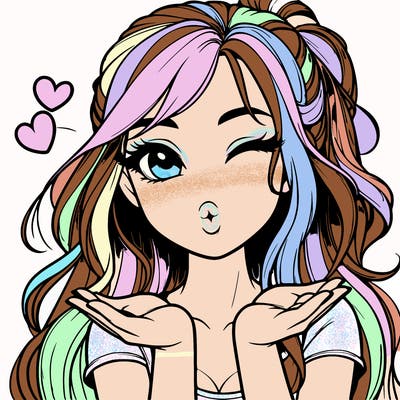 realistic girl winking and blowing a kiss while making heart hands