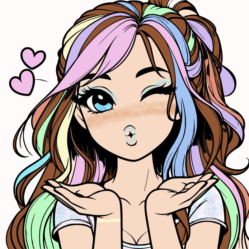 realistic girl winking and blowing a kiss while making heart hands