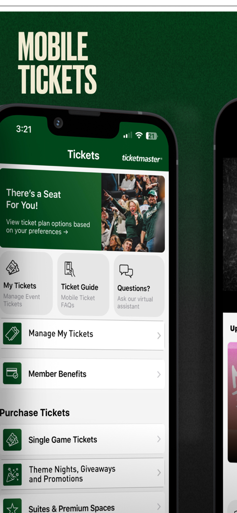 Bucks & Fiserv Forum App - Mobile ticketing screen in the Bucks and Fiserv Forum app for managing game and event tickets