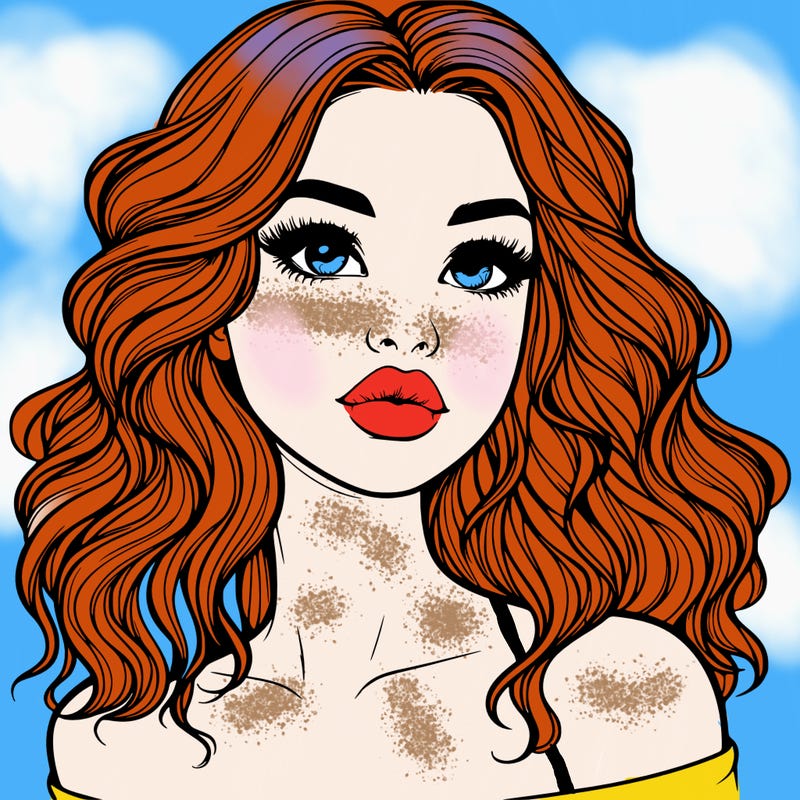 realistic girl with wavy hair and lips