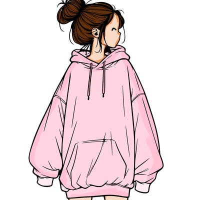 realistic girl with a oversized sweatshirt on and a bun