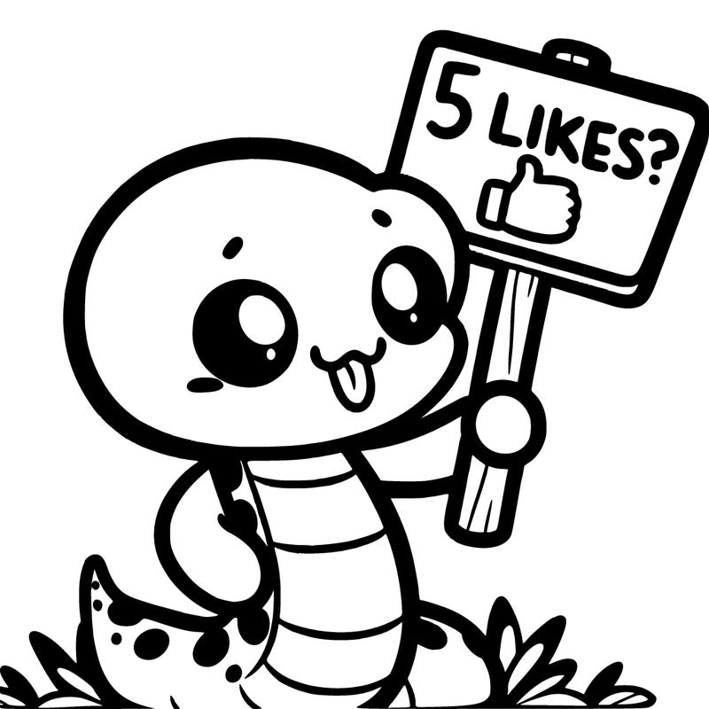 a simple cute snake holding a sign that says 5 likes?