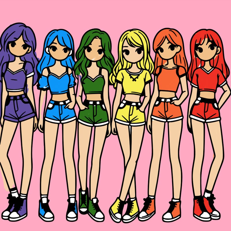 a group of girls wearing crop tops and shorts