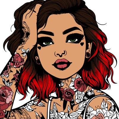 realistic girl with tattoos all over