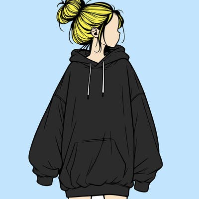 realistic girl with a oversized sweatshirt on and a bun