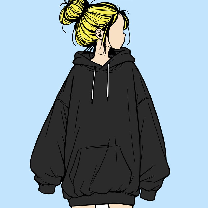 realistic girl with a oversized sweatshirt on and a bun