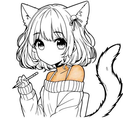girl with cat ears and tail realistic