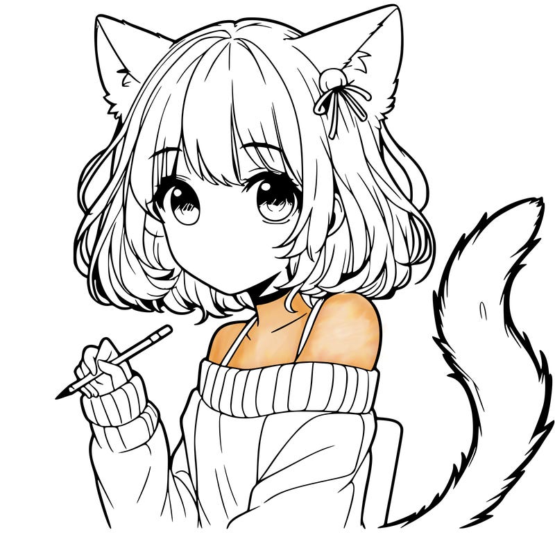 girl with cat ears and tail realistic