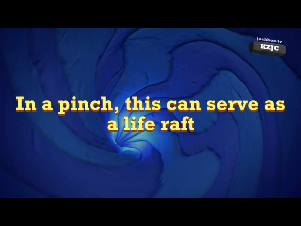 The Jackbox Party Starter - Uno screenshot di gioco di un prompt umoristico da Quiplash 3 nell'app The Jackbox Party Starter