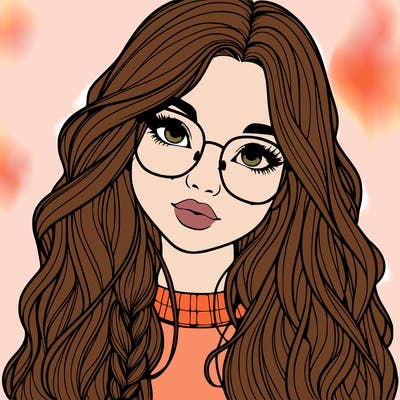 girl with long hair and freckles and glasses realistic