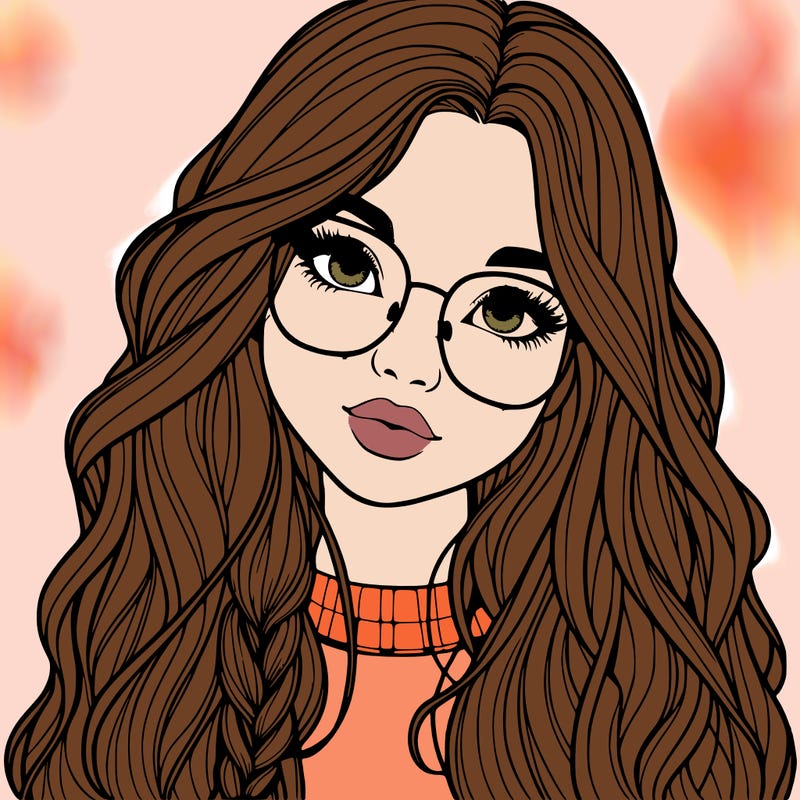 girl with long hair and freckles and glasses realistic