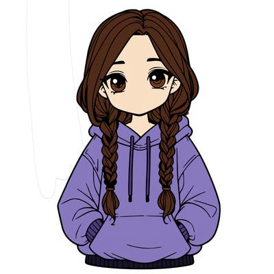 a realistic girl with a oversized hoodie and she has braids