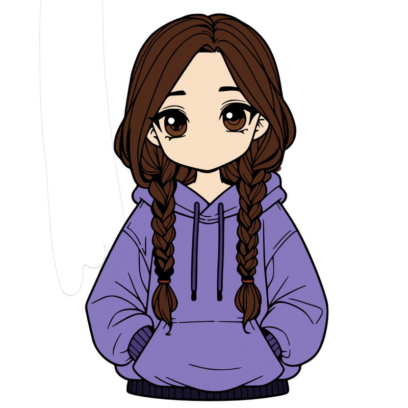 a realistic girl with a oversized hoodie and she has braids