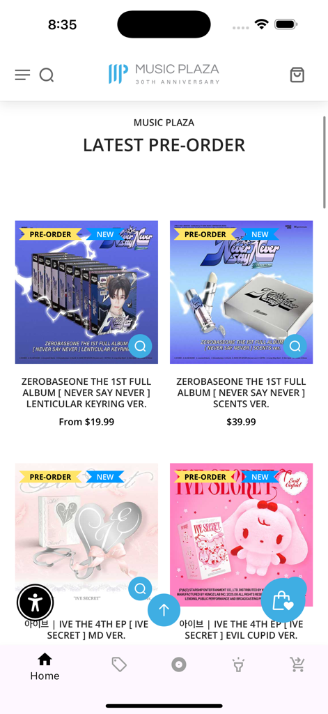 Music Plaza-Kpop Album & Merch - Music Plaza app showing latest K-pop album pre-orders