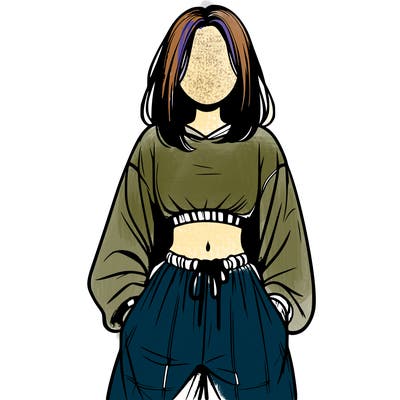 realistic girl faceless with baggy pants and a crop top