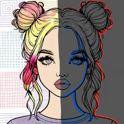 realistic girl with two buns in hair and lips