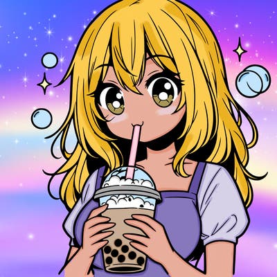 manga girl holding bubble tea