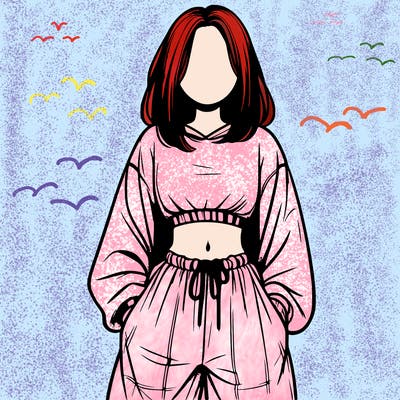 realistic girl faceless with baggy pants and a crop top